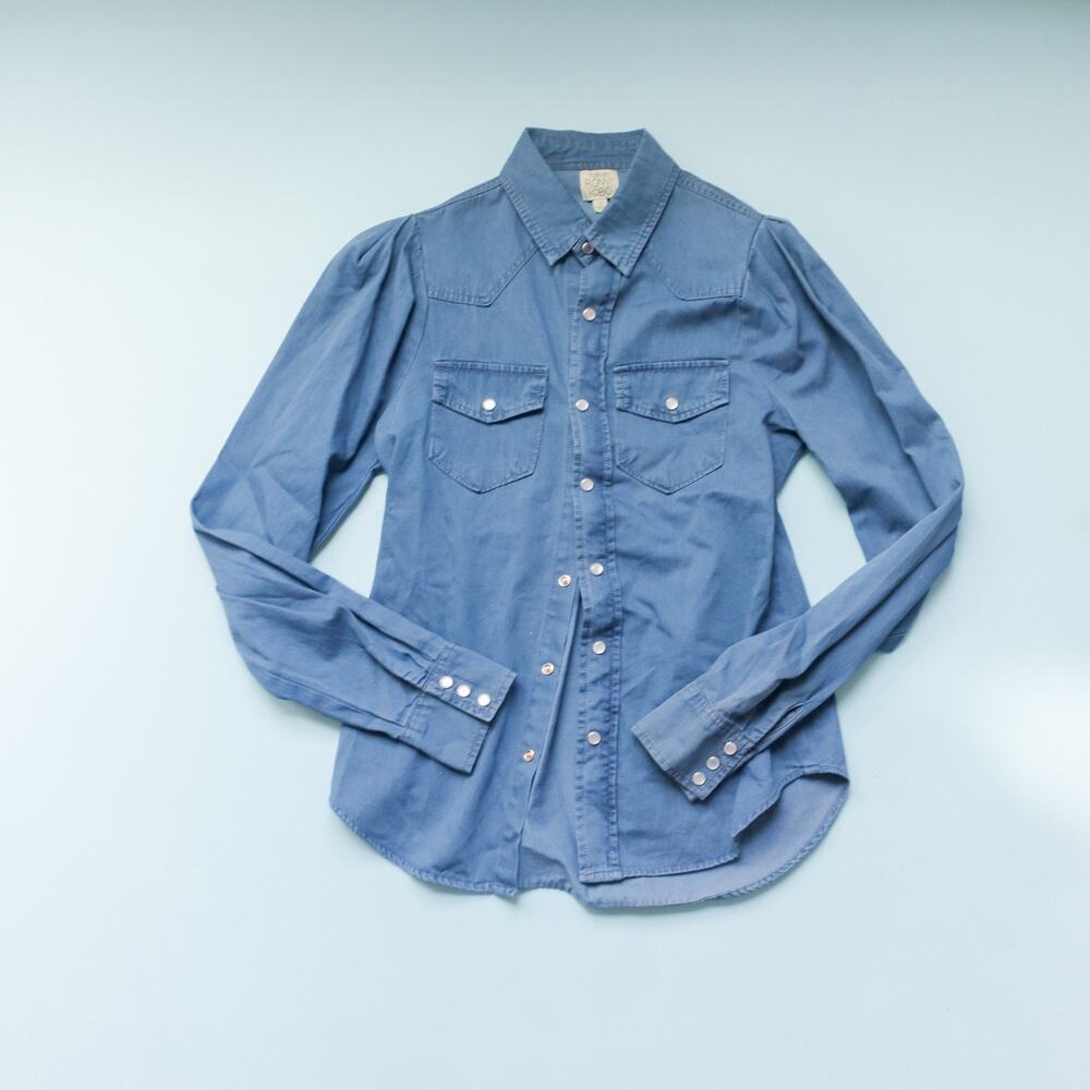 Torn by Ronny Kobo Chambray Denim Long Sleeve Classic Button Up Size Small
